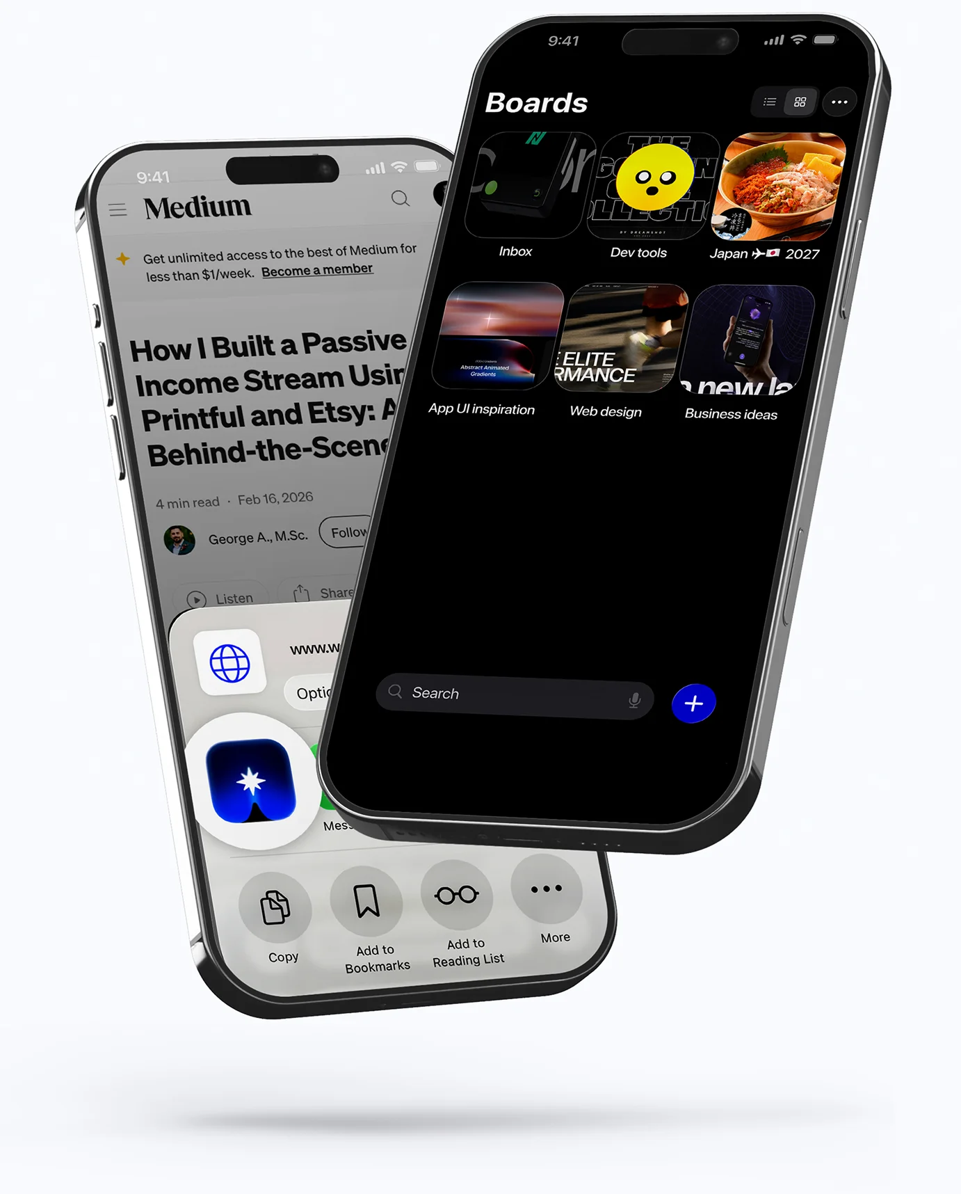 Moodmarks app on two iPhones